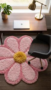 Tapis d'appoint moderne en laine tuftée à la main, motif géométrique rose premium, antidérapant, à poils moyens, pour chambre et chambre d'enfant - Product Image 6