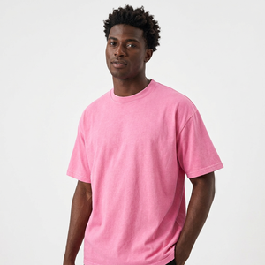 Camiseta Oversize Rosa de Algodón para Hombre, Casual, Cuello Redondo, Manga Corta, Color Liso, Tejido de Punto, Estilo Urbano - Product Image 5