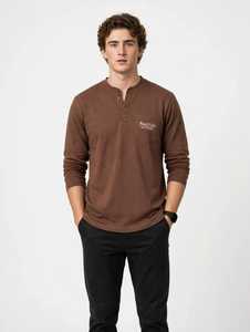 Oneten <b>Men's</b> Brown Long Sleeve <b>Henley</b> <b>Shirt</b> Casual Cotton Pocket Pullover Tee - Product Image 1