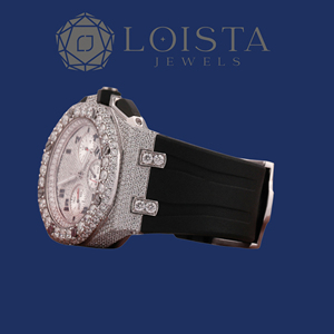 LOISTA Men's Luxury Chronograph <b>Watch</b> Stainless Steel <b>Case</b> Rubber Band 42mm Diamond Encrusted Polygon Dial Quartz Movement - Product Image 4