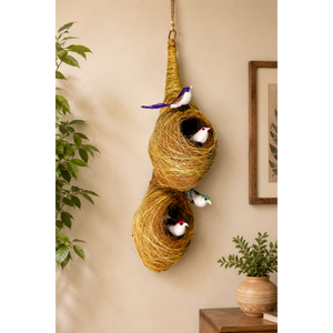 Nid d'oiseau suspendu multi-niveaux Art Déco fait main en fibre de coco, pièce maîtresse écologique en fibre naturelle d'Orissa, décoration intérieure, idéal pour offrir - Product Image 1