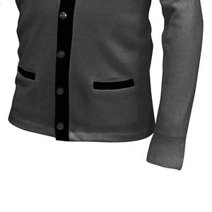 Suéter Cárdigan Gris para Hombre, Cuello en V, Botones, Manga Larga, Diseño Color Block, Tejido Casual - Product Image 5