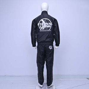 Eternal Living Mens Black Tracksuit Full Zip Sporty Jogging <b>Set</b> Solid Color Autumn Wear Polyester Material Regular Fit with OEM - Product Image 2