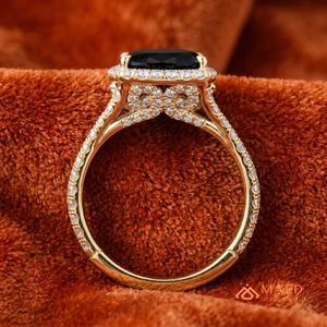 Bague de luxe en moissanite noire pour femme, plaquée or, taille coussin, bijoux de fiançailles et de mariage, micro-incrustation, cadeau élégant, Gujarat - Product Image 2