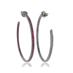 Pendientes de aro de plata 925 oxidada con rubí natural, joyería fina de 50 mm, rubíes de julio, regalo para ella - Product Image 6