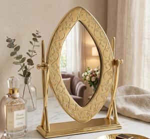 Oval Gold Plated Cosmetic <b>Mirror</b> With Leaf Pattern Dual Sided Desktop <b>Makeup</b> <b>Mirror</b> - Product Image 1