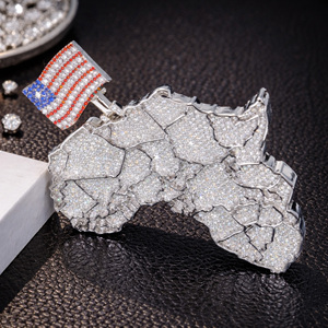 Nouveauté : Collier pendentif carte d'Afrique en argent 925 et moissanite, style punk, avec drapeau américain pour homme - Product Image 3