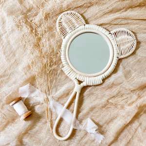 Handmade Natural <b>Vintage</b> Rattan Hand Held Kids Toy Bunny <b>Mirrors</b> Handheld Compact Rabbit <b>Mirror</b> With Custom logo - Product Image 2