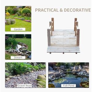 Puente de Jardín de Madera de 1.5 m con Acabado Teñido en Arco, Pasarela con Barandillas para Arreglos Temporales de Exterior, Madera Natural para Patio Trasero - Product Image 5