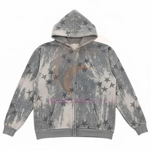 Men's Pink <b>Hooded</b> <b>Zip</b>-Up Fleece Sweatshirt Black Star Print Regular Sleeve Winter Style Waterproof Windproof Polyester/Cotton - Product Image 6