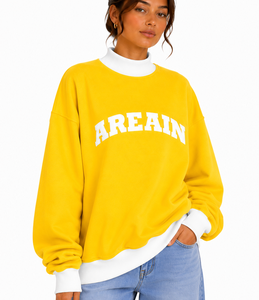 <b>Women's</b> Casual Mock Neck Pullover <b>Lightweight</b> 100% Cotton Oversized <b>Sweatshirt</b> with Drop Shoulder Custom Design - Product Image 1