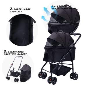 TH-PPS-305 Custom Four <b>Wheel</b> <b>Pet</b> Stroller <b>with</b> Shock Absorbers Easy Folding Mechanism and Sunshade Canopy - Product Image 2