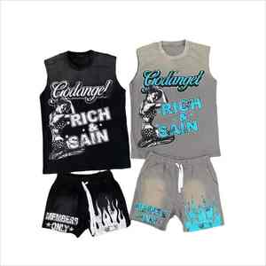 Ensemble short et t-shirt homme surdimensionné sans manches, impression personnalisée haute qualité, style streetwear - Product Image 4