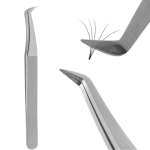 Pince à cils courbée en L pour volume, marque privée Harbor Industry, en acier inoxydable antistatique, 10 cm, haute précision de fermeture - Product Image 1
