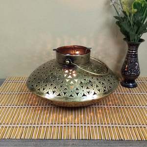 Handmade Rustic Gold Copper <b>Tealight</b> Holder Metal Filigree Cutout Flower Candle <b>Lantern</b> Decorative Tabletop Votive Set of 2 - Product Image 4