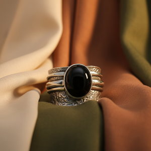 Gothic Black Onyx <b>Ring</b> Vintage Floral Engraved Spinner <b>Ring</b> Handmade Silver Jewelry for men and women - Product Image 4