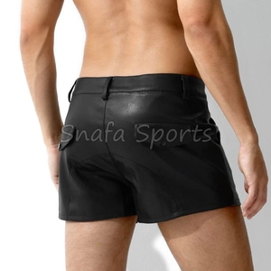 Shorts en cuir pour hommes, nouveau style, avec poches et cordon de serrage, coupe ajustée, 100% cuir respirant, vente en gros - Product Image 2