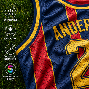 ผู้ผลิตเสื้อบาสเก็ตบอลแบบสั่งทำ OEM ไซส์ใหญ่พิเศษ เนื้อผ้าโพลีเอสเตอร์ 100% ระบายอากาศ แห้งเร็ว พิมพ์ลายชื่อผู้เล่น - Product Image 3