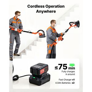Levigatrice Elettrica a Batteria da 450W per Cartongesso, 7 Velocità Variabili, Strumento per la Rimozione di Soffitti in Cartongesso, Aspirazione Polvere, 0-160 Dischi Abrasivi - Product Image 6