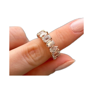 แหวนเงินแท้ทรงมินิมอลประดับเพชรโมอิสซาไนต์หลากหลายรูปทรง ดีไซน์วงแหวนแบบคลัสเตอร์เต็มวง สำหรับงานหมั้นและงานแต่งงาน - Product Image 1