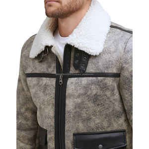 Veste en cuir véritable pour hommes personnalisée de haute qualité avec col en peau de mouton Stand Style Winter High Street Pattern - Product Image 4
