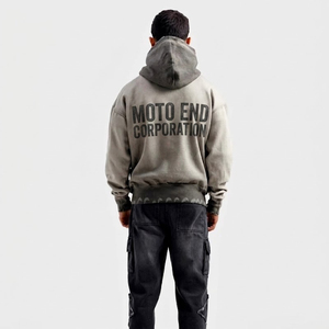 Sweat-shirt à capuche surdimensionné pour homme Moto End Corporation, en coton, style streetwear, gris, imprimé sur le devant, coupe classique, pour l'automne - Product Image 3