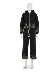 Conjunto Deportivo Negro con Capucha para Mujer, con Estampado de Llamas y Puntos, Cierre de Cremallera en Manga Larga, Pantalones Holgados Casuales, Ropa de Otoño - Product Image 2