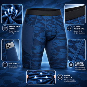 Custom <b>Men</b>’s Compression <b>Shorts</b> with Side Phone Pocket Quick Dry 4-Way Stretch Gym Running Training <b>Base</b> <b>Layer</b> OEM Sportswear - Product Image 6