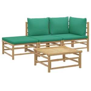 Set da salotto in bambù da 4 pezzi con cuscini verdi per il relax in giardino - Product Image 3