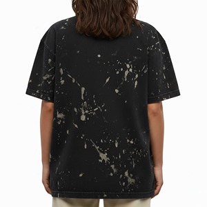 Oversized Women's Black Dripped Print Cotton <b>T</b>-<b>Shirt</b> Crew Neck Loose Fit Regular Sleeve Washed Knitted Style All Seasons - Product Image 4