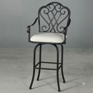 Tabourets de bar en fer forgé sur mesure en gros, chaises hautes commerciales en métal, mobilier d'extérieur pour jardin et balcon, coussin crème, style transitionnel - Product Image 2