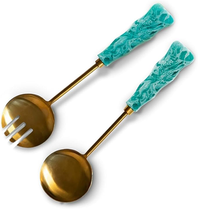 Ensemble de cuillères à salade en acier inoxydable, best-seller, avec manche en résine blanche, ustensiles idéaux pour les mariages, les fêtes et les événements, vente en gros - Product Image 1