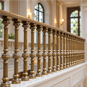 Rampe d'escalier en métal bronze décoratif avec balustres cannelés pour villas, hôtels et grands intérieurs élégants - Product Image 3