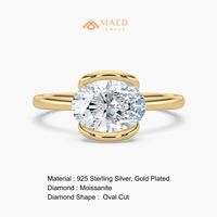 Anillo de compromiso elegante para mujer con halo de moissanita chapado en oro, estilo NY, joyería de lujo, regalo de moda, anillo de corte ovalado para ella.
