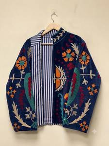 เสื้อโค้ทผ้ากำมะหยี่ปักมือลายดอกไม้สไตล์ซูซานีสำหรับผู้หญิง ผ้าฝ้ายหรูหรา สวมใส่ได้ในฤดูหนาว สไตล์โบฮีเมียน ไซส์พลัส - Product Image 2