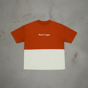 T-shirt pour homme rouge et blanc à blocs de couleur, manches courtes, col rond, coupe décontractée, tissu jersey 100% coton - Product Image 5