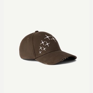 Casquette de baseball marron à 6 panneaux avec broderie géométrique blanche, unisexe, ajustée, en sergé, style urbain décontracté, printemps-été - Product Image 5