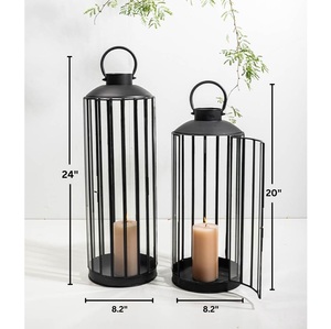 Modern Design Light <b>Black</b> Iron <b>Lantern</b> Glass Panels Handle Eco-Friendly Durable Home Accent Lighting Perfect Valentine's Day - Product Image 2
