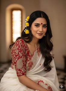 ベストセラー インド ボリウッド ホワイト ファンシー デザイナー エスニック オルガンザ生地 サリー 最新トレンド 輸出 最新限定 パーティーウェア レディース - Product Image 2