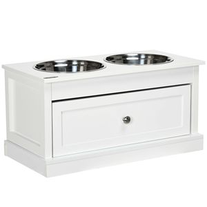 Tappetino per cani portatile con 2 ciotole in acciaio inossidabile e cassetto portaoggetti - Bianco - Product Image 1