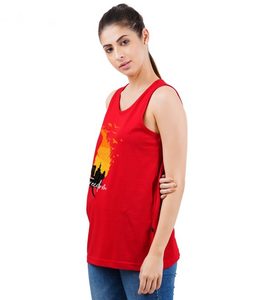 Débardeur rouge sans manches pour femme avec imprimé flamme, col rond décontracté, en coton respirant, idéal pour l'entraînement - Product Image 2