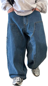 Men's Loose Fit Baggy Wide Leg Denim Pants Mid Waist Pleated Front Worsted Fabric Streetwear <b>Hip</b> Hop Formal - Product Image 4