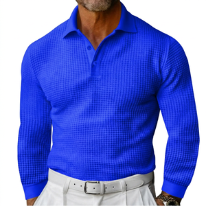 Men's Long Sleeve Knitted <b>Polo</b> <b>Shirt</b> Solid <b>White</b> Breathable Smart Casual Style Regular Fit Cotton Fabric - Product Image 3