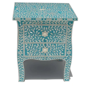 Mueble de Salón Moderno Rectangular Azul y Blanco con Incrustaciones de Hueso y 2 Cajones para Apartamentos y Hoteles - Product Image 2