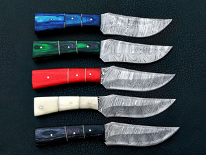 Ensemble de couteaux de chasse en acier Damas à pointe tombante avec bord biseauté, 5 pièces, manche personnalisé, faits à la main - Product Image 2