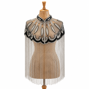 Cape d'épaule élégante style strass et perles avec broderie complexe et franges longues, veste de mariage - Product Image 1