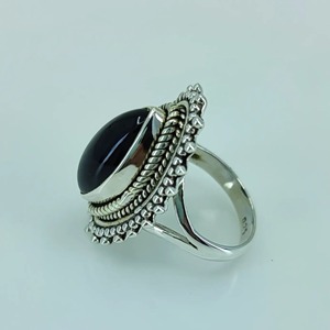 Black Onyx <b>Ring</b> 925 Sterling <b>Silver</b> Handmade Boho <b>Statement</b> Promise <b>Ring</b> for Women Natural Black Onyx Marquise July Birthstone - Product Image 1
