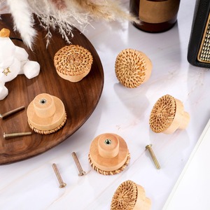 Closet door handles handmade in Vietnam natural rattan furniture handle <b>dresser</b> cupboard pull <b>knob</b> - Product Image 5
