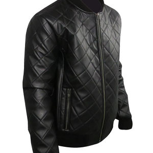 เสื้อแจ็คเก็ตหนังผู้ชายไซส์ใหญ่ สไตล์ลำลอง สำหรับฤดูใบไม้ร่วง มีซิป คอตั้ง ผ้าทอสีพื้น ลายควิลท์  บริการ OEM - Product Image 1