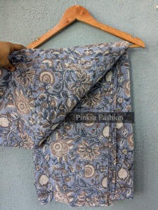 Tela de Algodón Estampada a Mano de Alta Calidad de la India - Estampado Floral Sanganeri de Jaipur para Prendas y Decoración del Hogar - Product Image 4